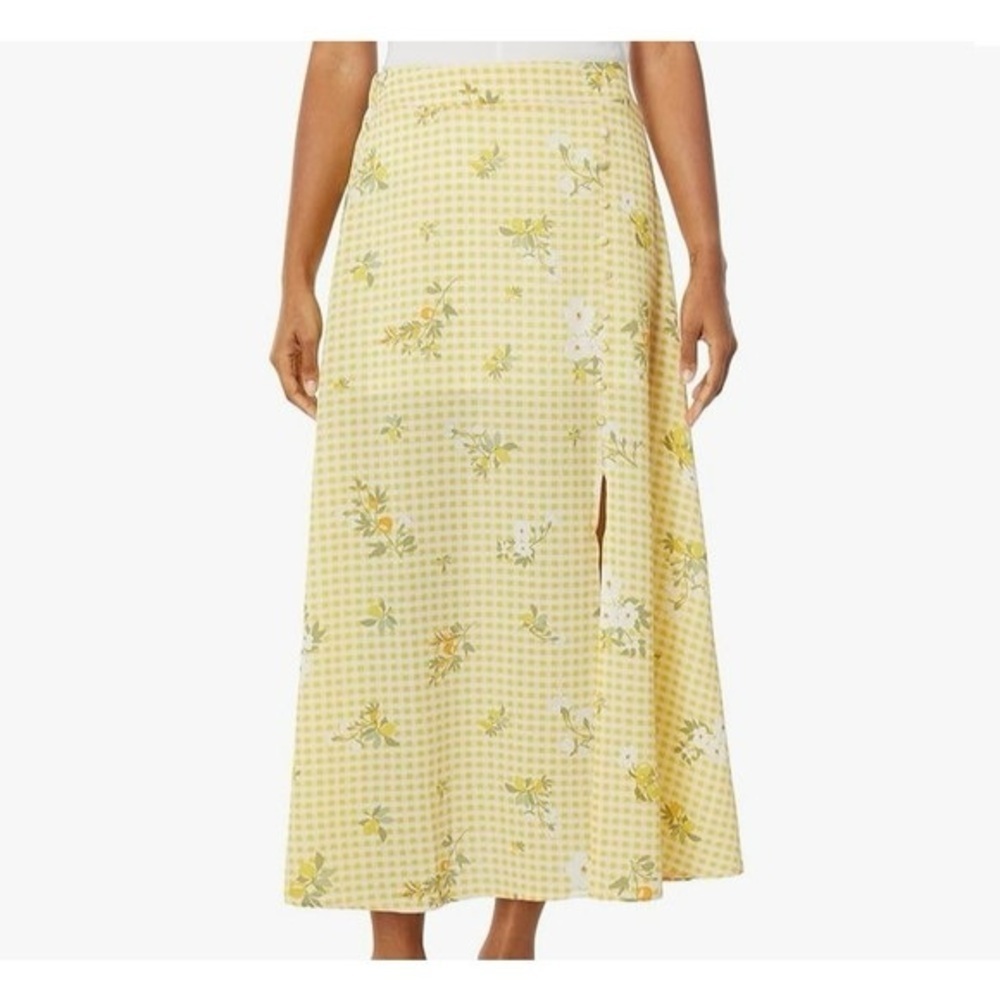 BCBGeneration - Yellow Lemon Gingham Cottagecore Maxi Skirt with Side Slit - Picture 2 of 9